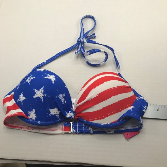 Xhilaration Junior's Sz. Small 0-2 Push Up Halter Stars, Stripes Bikini Top New - Picture 9 of 11